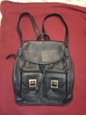 Men's Black Drawstring Backpack with Front Buckle Pockets
